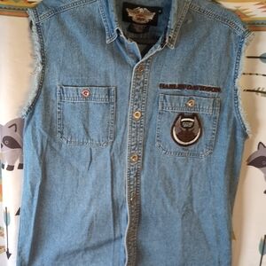 Harley-Davidson Light Blue Denim Sleeveless Work Vest